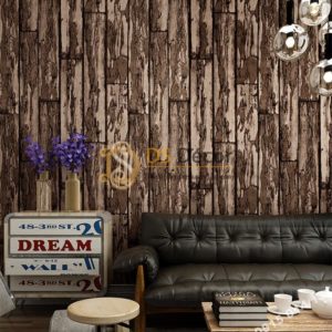 Giấy dán tường giả gỗ rêu phong mộc mạc 3D289 màu nâu