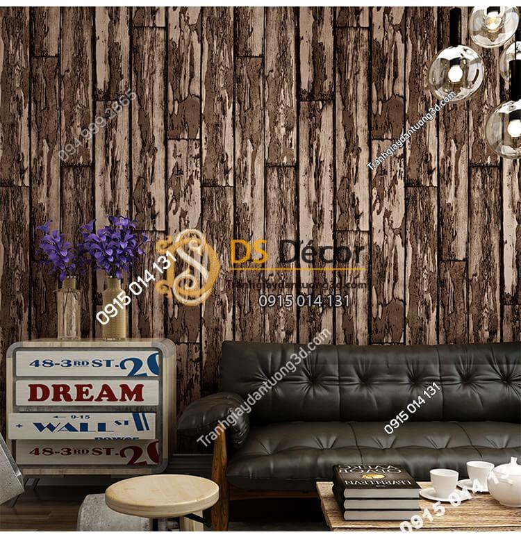 Giấy dán tường giả gỗ rêu phong mộc mạc 3D289 màu nâu