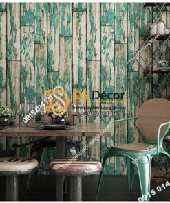 Giấy dán tường giả gỗ rêu phong mộc mạc 3D289 màu xanh