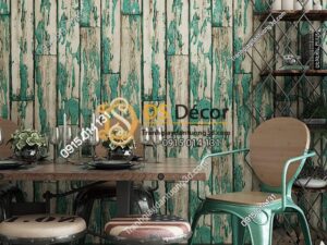 Giấy dán tường giả gỗ rêu phong mộc mạc 3D289 màu xanh