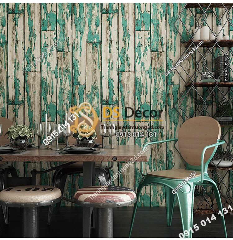 Giấy dán tường giả gỗ rêu phong mộc mạc 3D289 màu xanh