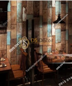 Giấy dán tường giả gỗ ván cổ vintage 3D290 dán quán cafe
