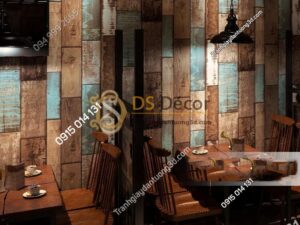 Giấy dán tường giả gỗ ván cổ vintage 3D290 dán quán cafe