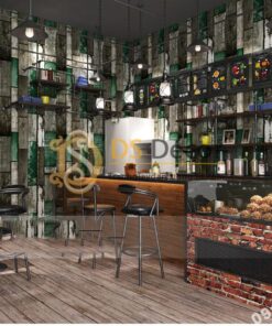 Giấy dán tường giả gỗ ván cổ vintage 3D290 màu xanh quán cafe