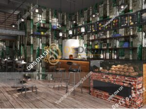 Giấy dán tường giả gỗ ván cổ vintage 3D290 màu xanh quán cafe