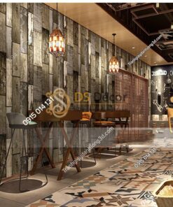 Giấy dán tường giả gỗ ván cổ vintage 3D290 màu xám