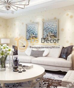 Giấy dán tường hoa bồ công anh và lông chim 3D285 màu be phòng khách