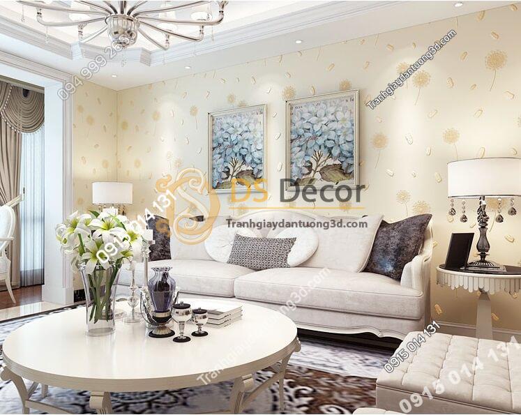 Giấy dán tường hoa bồ công anh và lông chim 3D285 màu be phòng khách
