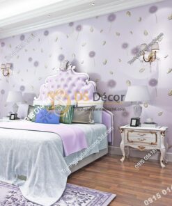 Giấy dán tường hoa bồ công anh và lông chim 3D285 màu tím phòng ngủ