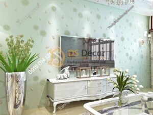 Giấy dán tường hoa bồ công anh và lông chim 3D285 màu xanh phòng khách