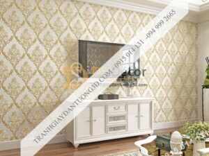 Giấy dán tường hoa châu âu sang trọng 3D288 màu be phòng khách