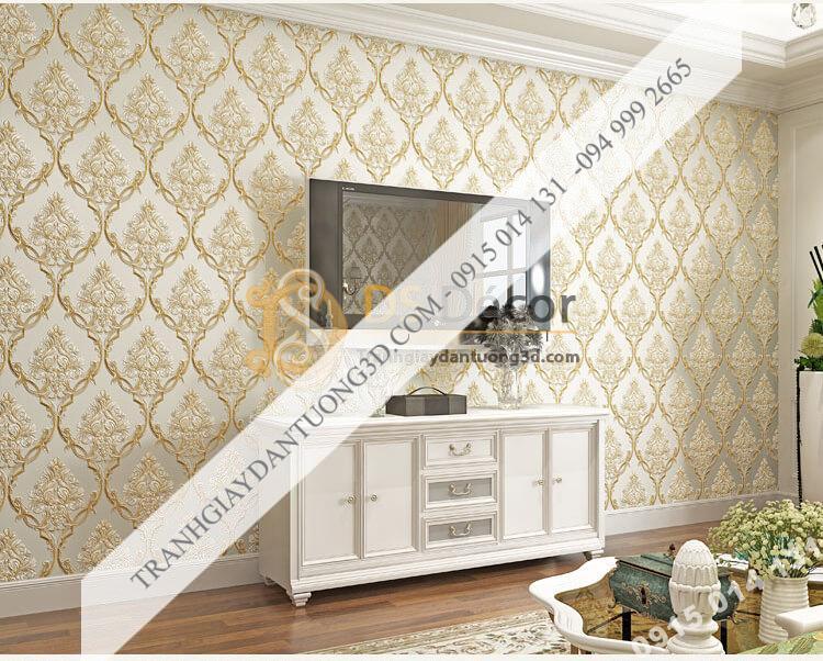Giấy dán tường hoa châu âu sang trọng 3D288 màu be phòng khách