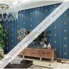 Giấy dán tường hoa châu âu sang trọng 3D288 màu xanh phòng khách kiểu sọc
