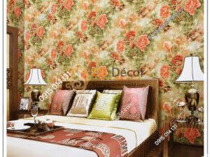 Giấy dán tường hoa hồng lớn 3D291 màu hồng cam phòng ngủ