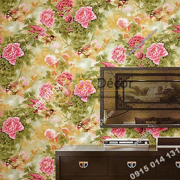 Giấy dán tường hoa hồng lớn 3D291 phòng khách