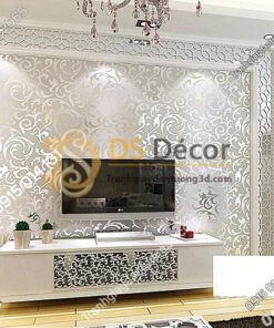 Giấy dán tường hoa lá cách điệu màu bạc ánh kim 3D296 phòng khách