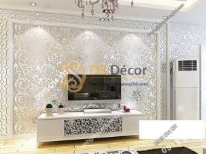 Giấy dán tường hoa lá cách điệu màu bạc ánh kim 3D296 phòng khách