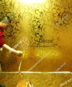 Giấy dán tường hoa lá cách điệu màu vàng óng 3D296