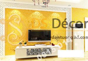 Giấy dán tường hoa lá cách điệu màu vàng óng 3D296 phòng khách