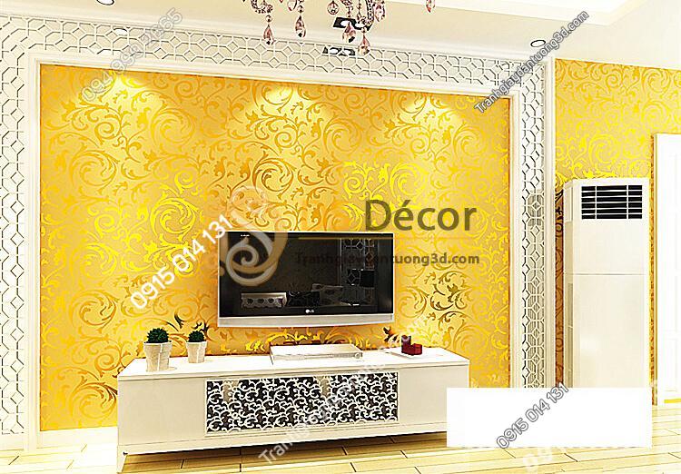 Giấy dán tường hoa lá cách điệu màu vàng óng 3D296 phòng khách