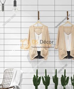 Giấy dán tường hình chữ nhật trắng đen hiện đại 3D292 shop quần áo