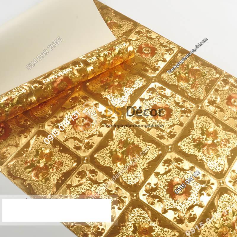 Giấy dán tường họa tiết gạch hoa mạ vàng sang trọng 3D294