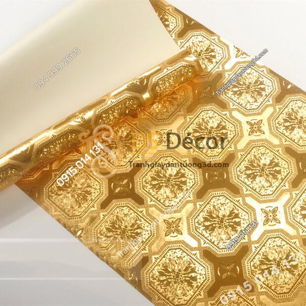 Giấy dán tường họa tiết gạch men mạ vàng sang trọng 3D294