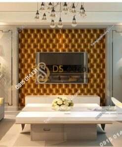 Giấy dán tường kiểu bọc da sofa Chesterfield 3D284 màu nâu vàng