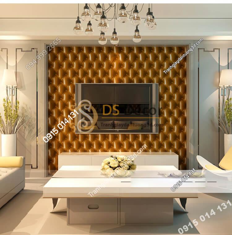 Giấy dán tường kiểu bọc da sofa Chesterfield 3D284 màu nâu vàng