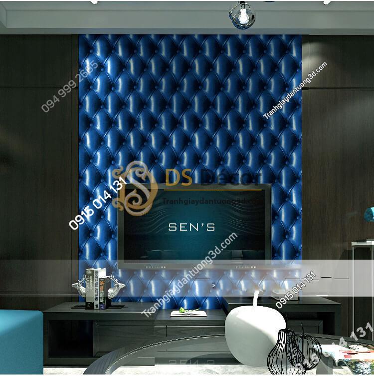 Giấy dán tường kiểu bọc da sofa Chesterfield 3D284 màu xanh