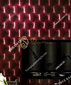 Giấy dán tường kiểu bọc da sofa Chesterfield 3D284 màu đỏ đậm