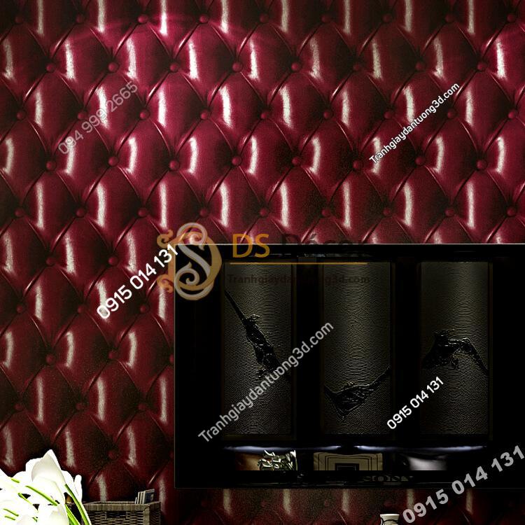 Giấy dán tường kiểu bọc da sofa Chesterfield 3D284 màu đỏ đậm
