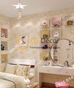 Giấy dán tường trái tim lãng mạn 3D286 màu cam