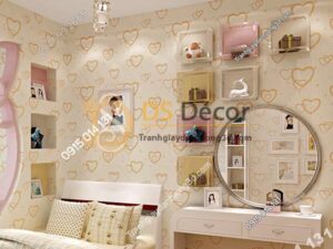 Giấy dán tường trái tim lãng mạn 3D286 màu cam