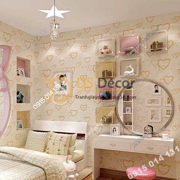Giấy dán tường trái tim lãng mạn 3D286 màu cam