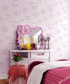 Giấy dán tường trái tim lãng mạn 3D286 màu tím phòng ngủ