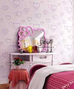 Giấy dán tường trái tim lãng mạn 3D286 màu tím phòng ngủ