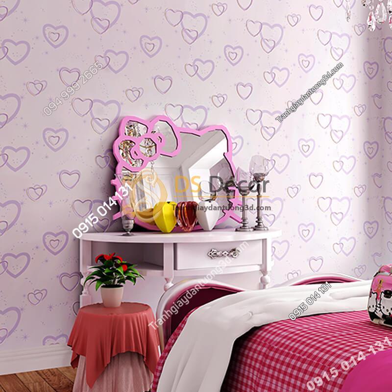 Giấy dán tường trái tim lãng mạn 3D286 màu tím phòng ngủ