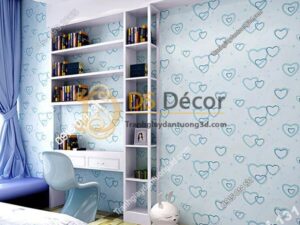 Giấy dán tường trái tim lãng mạn 3D286 màu xanh phòng học làm việc