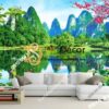 Tranh 3D dán tường sơn thủy hữu tình trang trí phòng khách - 5D003