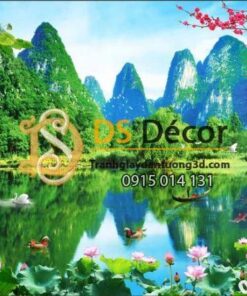 Tranh 3D dán tường phong cảnh sơn thủy hữu tình trang trí phòng khách - 5D003