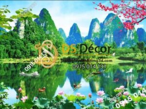 Tranh 3D dán tường phong cảnh sơn thủy hữu tình trang trí phòng khách - 5D003
