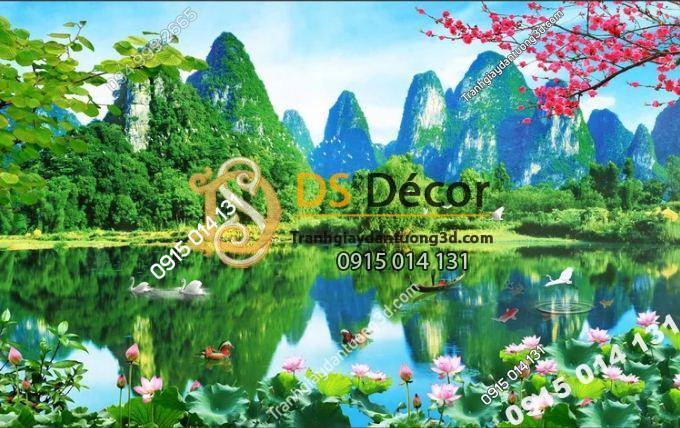 Tranh 3D dán tường phong cảnh sơn thủy hữu tình trang trí phòng khách - 5D003