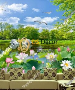 Tranh dán tường phong cảnh ao sen - 5D012