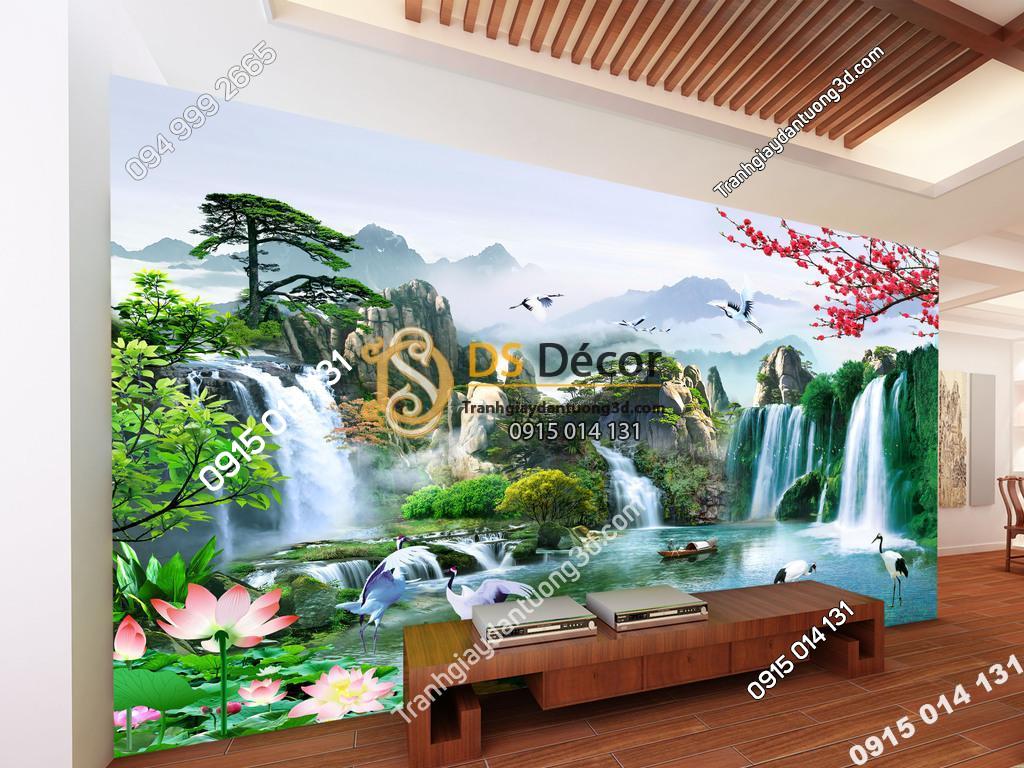 Tranh phong cảnh thác nước sơn thủy hữu tình 5D015