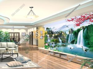 Tranh phong cảnh thác nước sơn thủy hữu tình 5D015