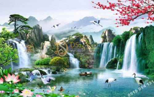 Tranh phong cảnh thác nước sơn thủy hữu tình 5D015