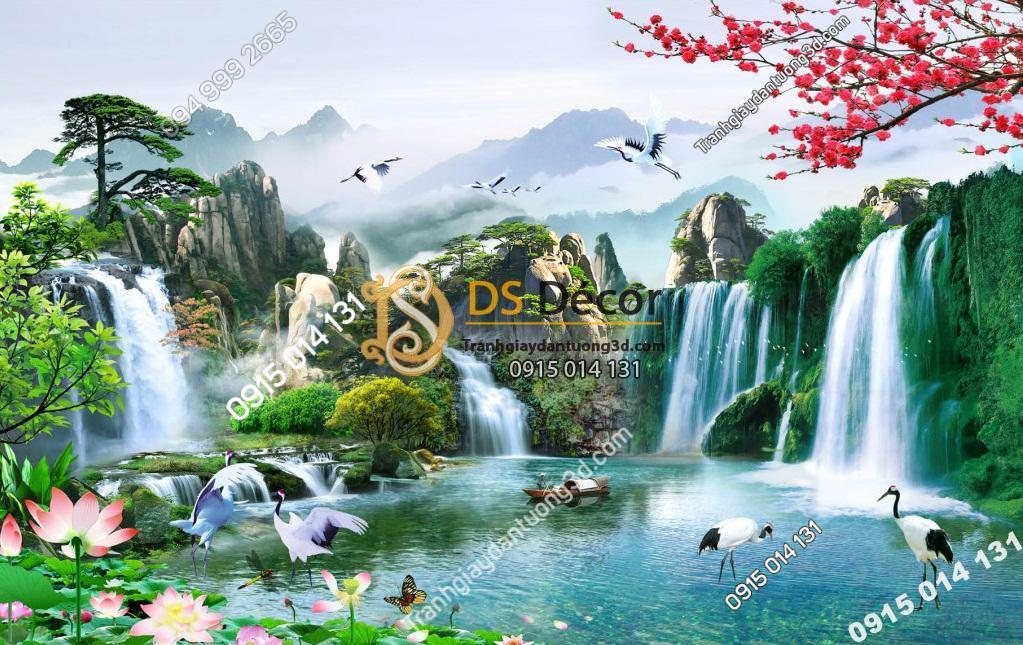Tranh phong cảnh thác nước sơn thủy hữu tình 5D015