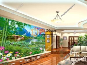 Tranh dán tường phong cảnh sơn thủy ao sen 5D009