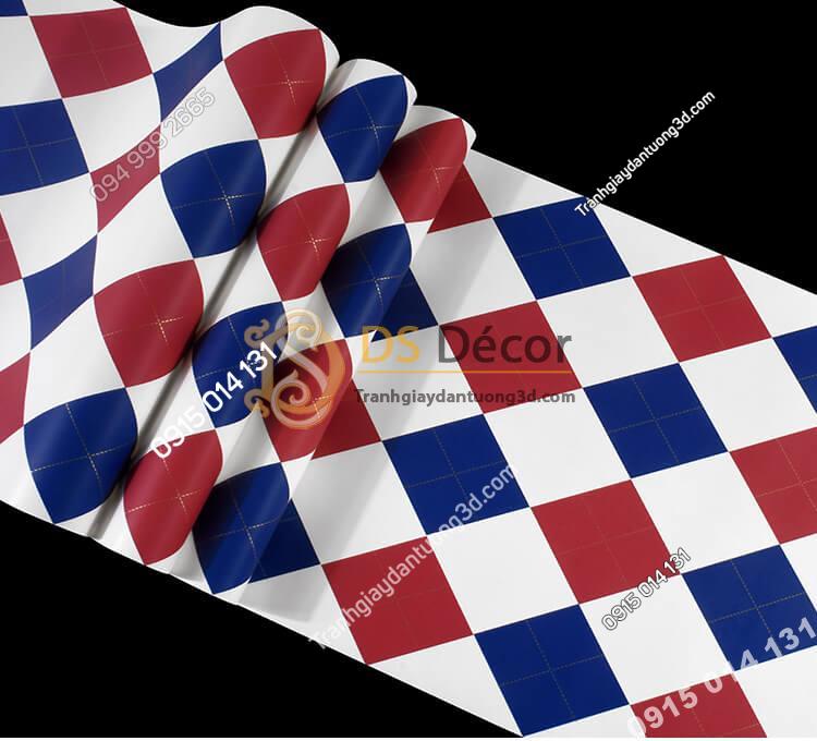 Bề mặt Giấy dán tường caro sọc xanh đỏ 3D301